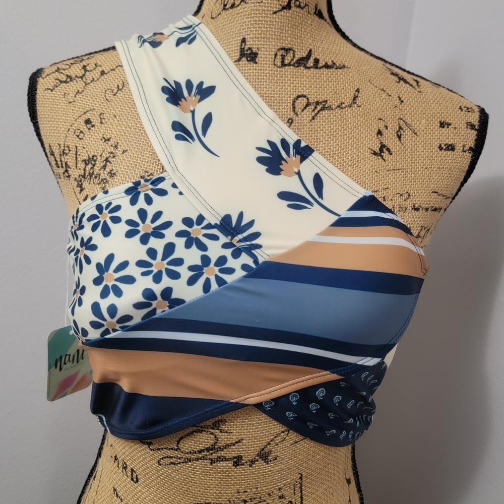 Nani Swimwear Safari Patchwork Crop Women's Swimtop Size Medium, NWT